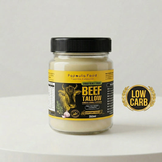 Gordura Bovina Temperada (Beef Tallow) — Temperada com alho e ervas — Artesanal, Ancestral, ideal para Cozinhar | 350ml